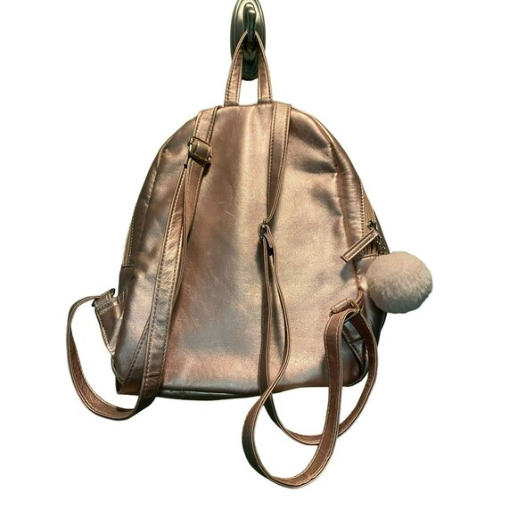 Guess Quilted Metallic Pink Mini Backpack With Glitter Bunny Ears & Pom Pom - Picture 3 of 8